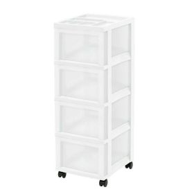 Medium 4-Drawer Cart with Organizer Top, White/Pearl