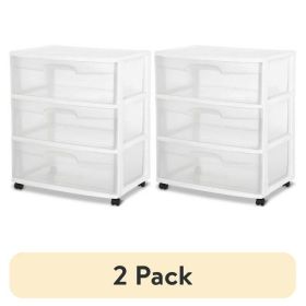 (2 pack) Wide 3 Drawer Cart White