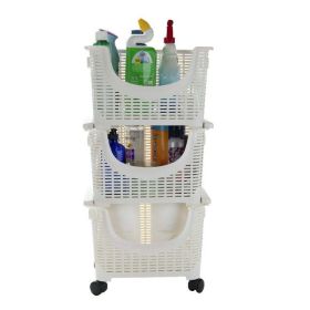 3-Tier Stackable Rolling Storage Bins, Plastic, White