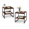 Simple Industrial 2-Tier Side Table Set 2 Pieces with Open Shelf