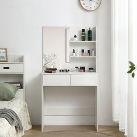 Vanity desk with mirror, dressing table with 2 drawers, white color