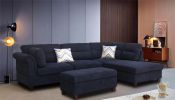 Diego 103.5" Black Fabric Sectional Sofa with Right Facing Chaise, Storage Ottoman, and 2 Accent Pillows