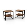 Simple Industrial 2-Tier Side Table Set 2 Pieces with Open Shelf