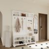 Hall Tree with Shoe Bench, Coat Rack ,Shoe Storage ,Storage Shelves and Pegboard, for Hallways, Halls and Bedrooms, White