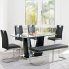 63" Dining Table Set, 6-piece Kitchen Dining Room Table with Glass Tabletop and V-shaped MDF Base, Modern Kitchen Table for Dining Room