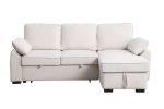 Mackenzie 91" Beige Chenille Fabric Reversible Sleeper Sectional with Storage Chaise, Drop-Down Table, Cup Holders and Charging Ports