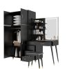 Makeup Vanity Table and Large Armoire Wardrobe Set, Dressing Table with LED Mirror and Power Outlets and 5 Drawers, 4 Door Bedroom Closet, Black