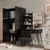 Makeup Vanity Table and Large Armoire Wardrobe Set, Dressing Table with LED Mirror and Power Outlets and 5 Drawers, 4 Door Bedroom Closet, Black