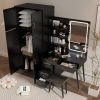 Makeup Vanity Table and Large Armoire Wardrobe Set, Dressing Table with LED Mirror and Power Outlets and 5 Drawers, 4 Door Bedroom Closet, Black