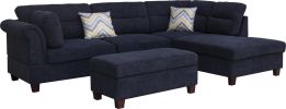 Diego 103.5" Black Fabric Sectional Sofa with Right Facing Chaise, Storage Ottoman, and 2 Accent Pillows