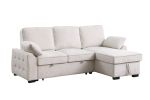 Mackenzie 91" Beige Chenille Fabric Reversible Sleeper Sectional with Storage Chaise, Drop-Down Table, Cup Holders and Charging Ports