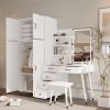 Makeup Vanity Table and Large Armoire Wardrobe Set, Dressing Table with LED Mirror and Power Outlets and 5 Drawers, 4 Door Bedroom Closet, White