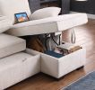 Mackenzie 91" Beige Chenille Fabric Reversible Sleeper Sectional with Storage Chaise, Drop-Down Table, Cup Holders and Charging Ports