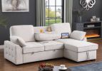 Mackenzie 91" Beige Chenille Fabric Reversible Sleeper Sectional with Storage Chaise, Drop-Down Table, Cup Holders and Charging Ports