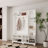 Hall Tree with Shoe Bench, Coat Rack ,Shoe Storage ,Storage Shelves and Pegboard, for Hallways, Halls and Bedrooms, White