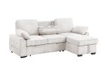 Mackenzie 91" Beige Chenille Fabric Reversible Sleeper Sectional with Storage Chaise, Drop-Down Table, Cup Holders and Charging Ports