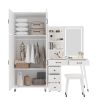 Makeup Vanity Table and Large Armoire Wardrobe Set, Dressing Table with LED Mirror and Power Outlets and 5 Drawers, 4 Door Bedroom Closet, White