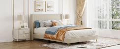 Queen Size Corduroy Platform Bed with Metal Legs