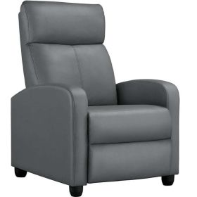 Faux Leather Push Back Theater Recliner Chair with Footrest (Color: Gray)